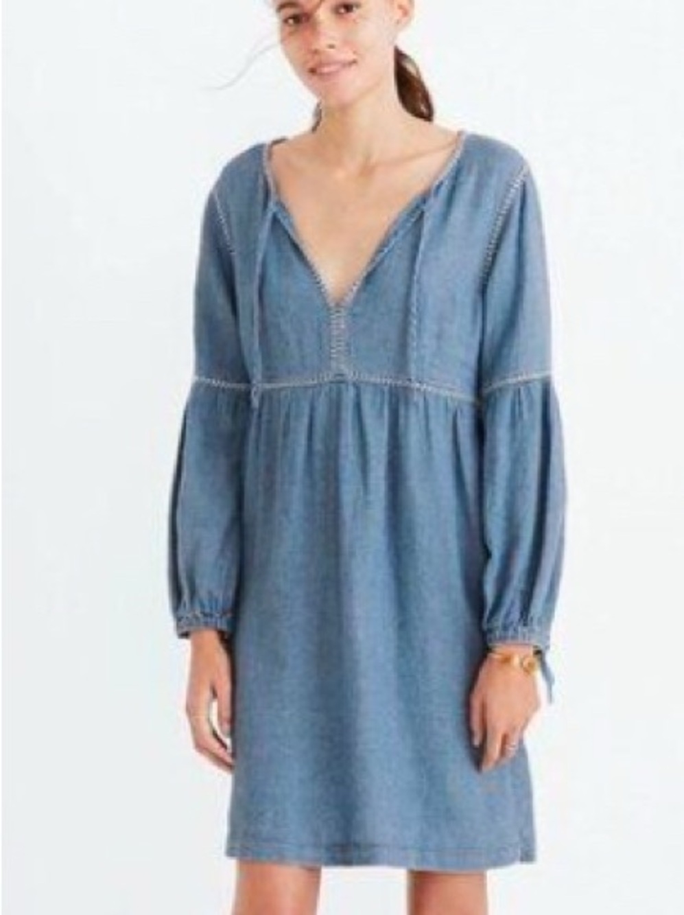 Madewell Chambray Blue Embroidered Peasant Tunic - oversized could fit Medium